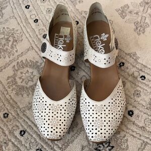 Rieker White Perforated Mary Jane Flats with Decorative Strap size 38